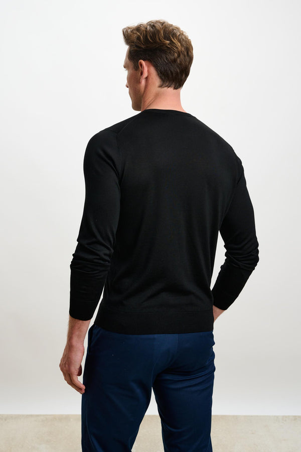 Scabal Black Silk Crewe Long Sleeve Sweater