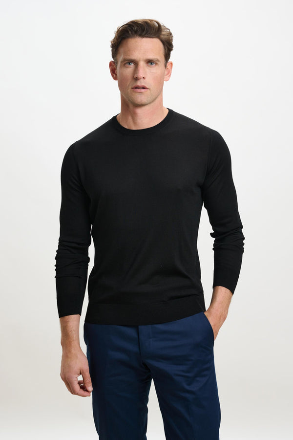 scabal Black Silk Crewe Long Sleeve Sweater