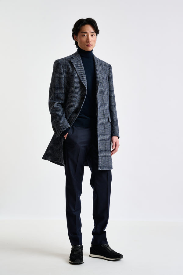 Scabal Blue Check Wool Lincoln Overcoat Zeus