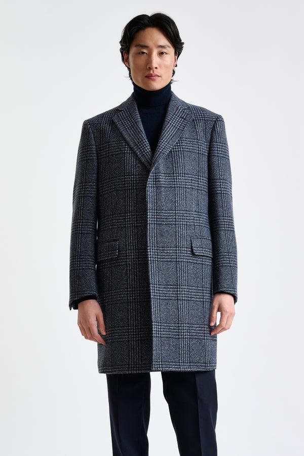 scabal Blue Check Wool Lincoln Overcoat Zeus