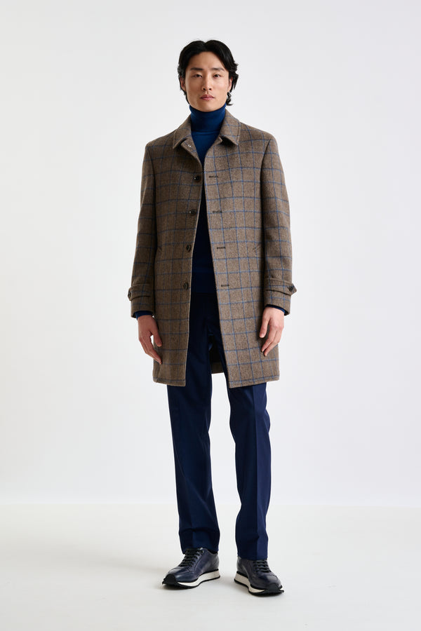 Scabal Brown Check Wool Leeds Coat