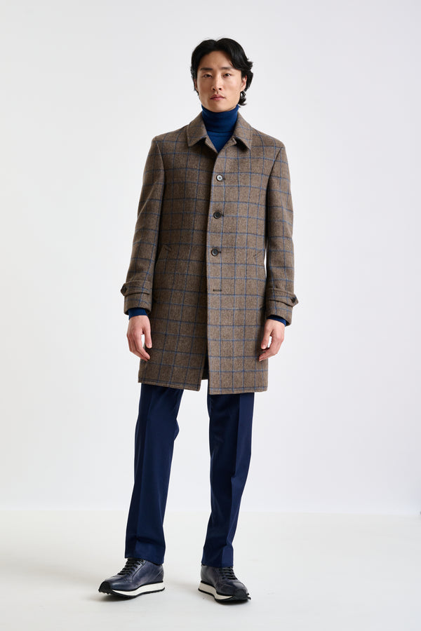 Scabal Brown Check Wool Leeds Coat