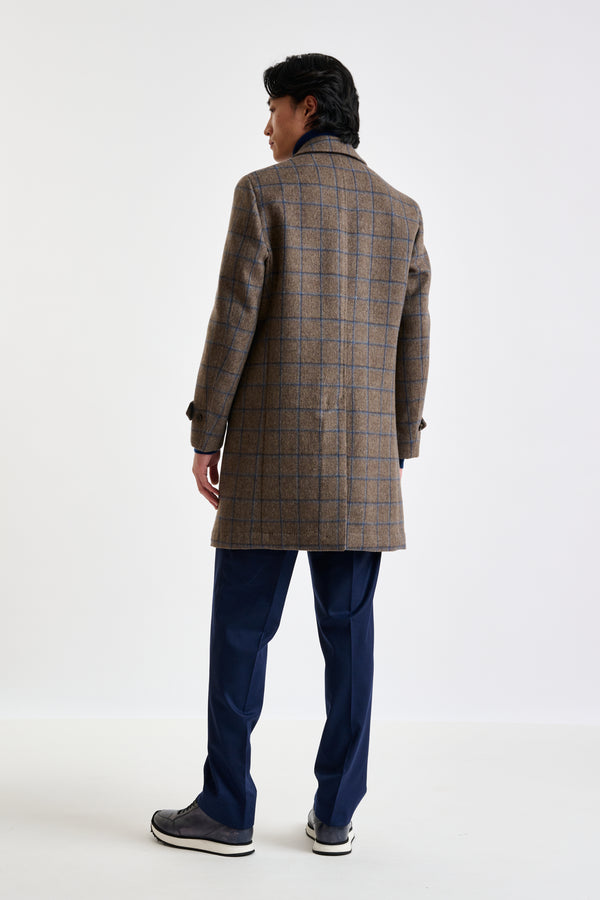 Scabal Brown Check Wool Leeds Coat