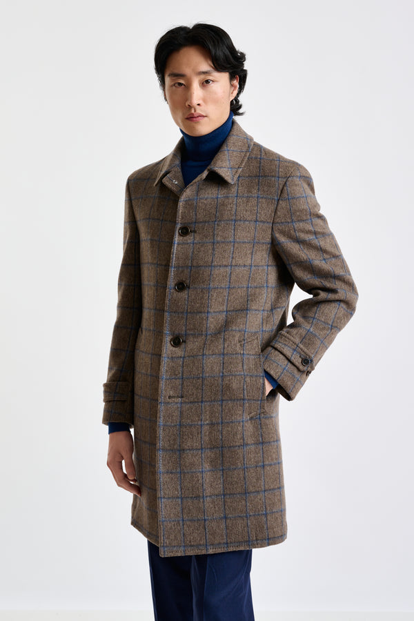 scabal Brown Check Wool Leeds Coat