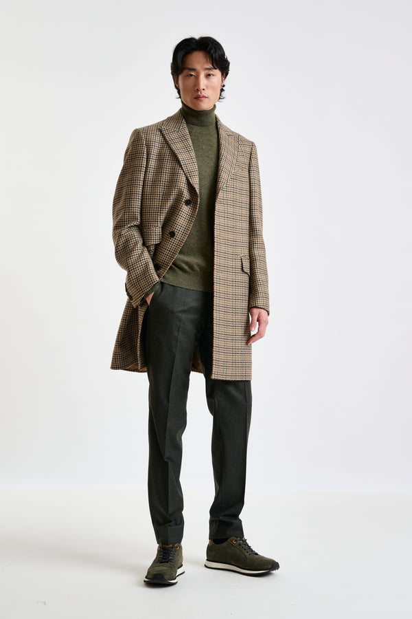 Scabal Brown Check Wool Tailored Overcoat