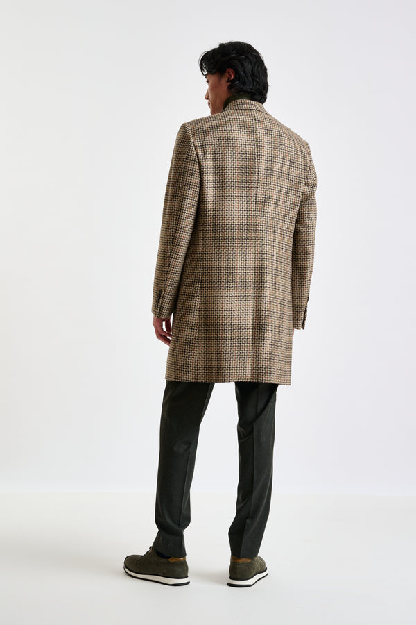 Scabal Brown Check Wool Tailored Overcoat
