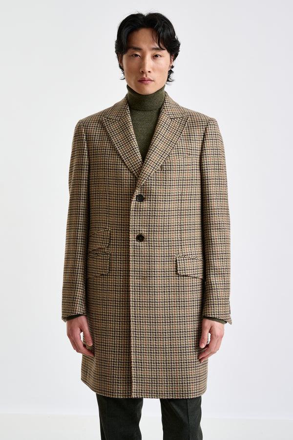 scabal Brown Check Wool Tailored Overcoat