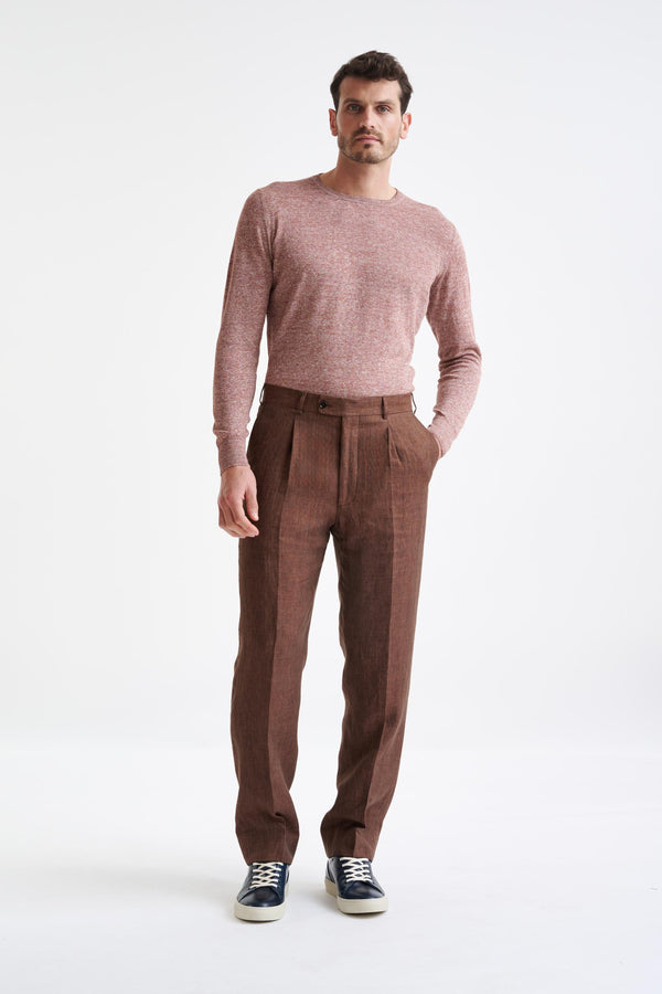 Scabal Brown Linen Farley Trousers Pure Linen