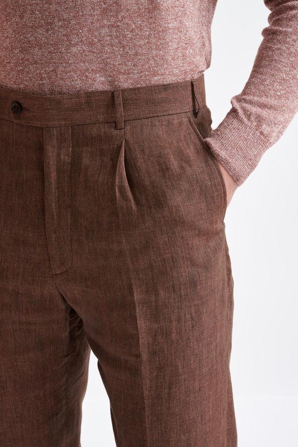 Scabal Brown Linen Farley Trousers Pure Linen