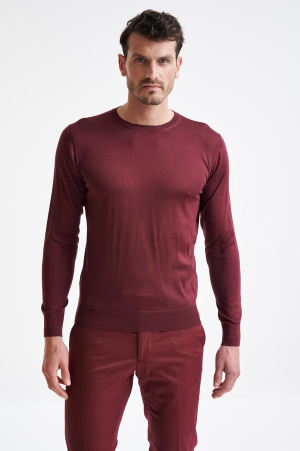 scabal Burgundy 100% Silk Crewe Knitted Sweater