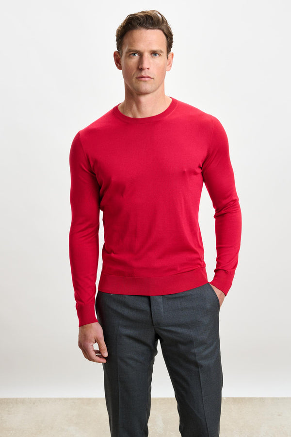 Scabal Carmine Silk Crewe Long Sleeve Sweater