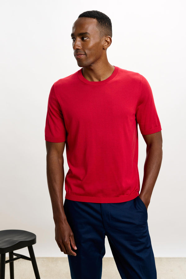 scabal Carmine Silk Penryn Short Sleeve Sweater