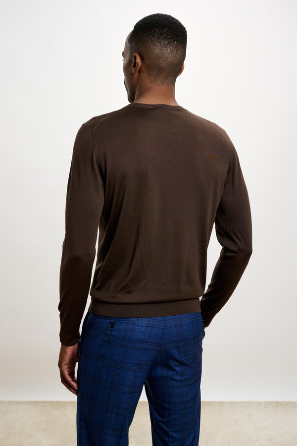 Scabal Chocolate Silk Crewe Long Sleeve Sweater