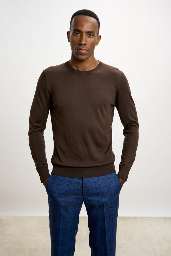scabal Chocolate Silk Crewe Long Sleeve Sweater