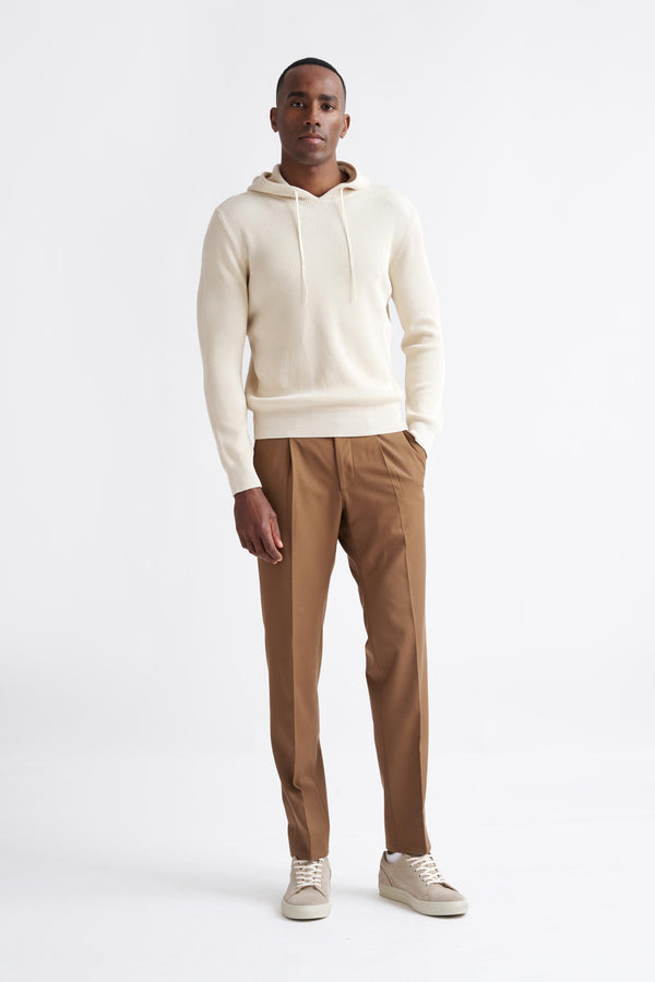 Scabal Cream 100% Cotton Rib Bangor Knitted Hoodie