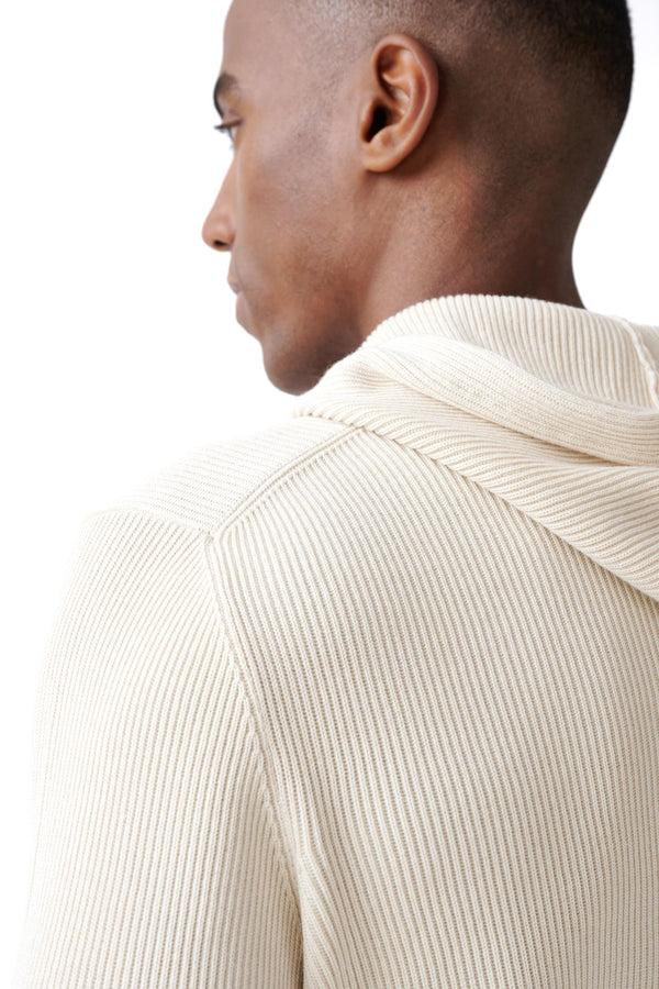 Scabal Cream 100% Cotton Rib Bangor Knitted Hoodie