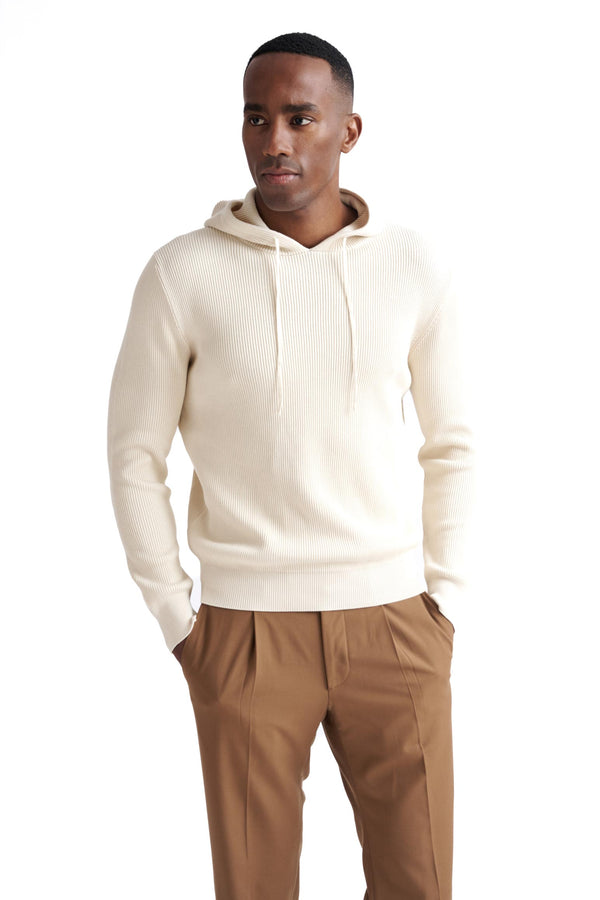 scabal Cream 100% Cotton Rib Bangor Knitted Hoodie
