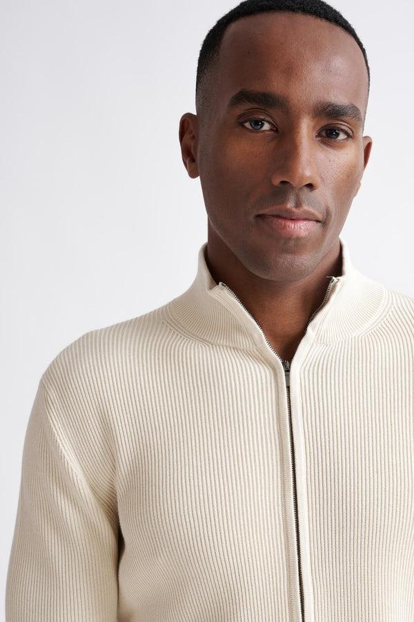 Scabal Cream Cotton Exford FullZip Knitted Sweater