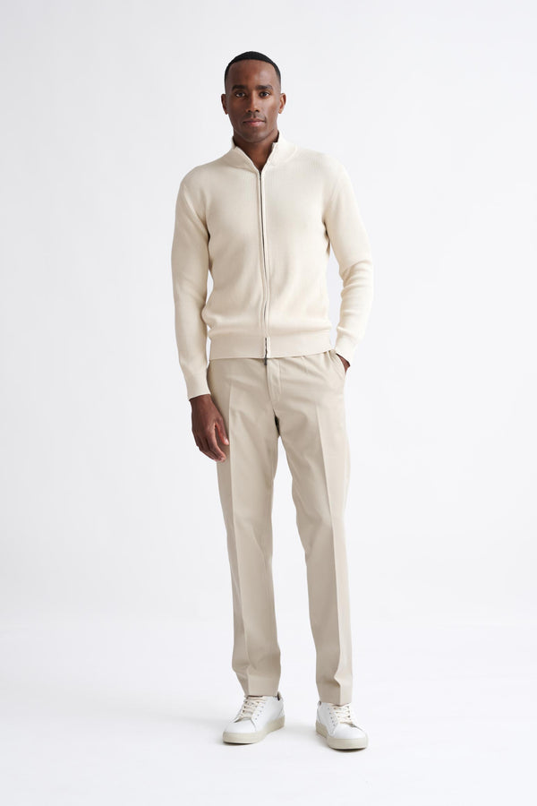 Scabal Cream Cotton Exford FullZip Knitted Sweater
