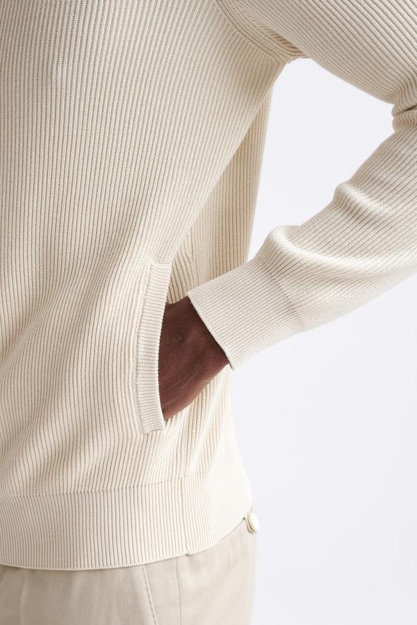 Scabal Cream Cotton Exford FullZip Knitted Sweater