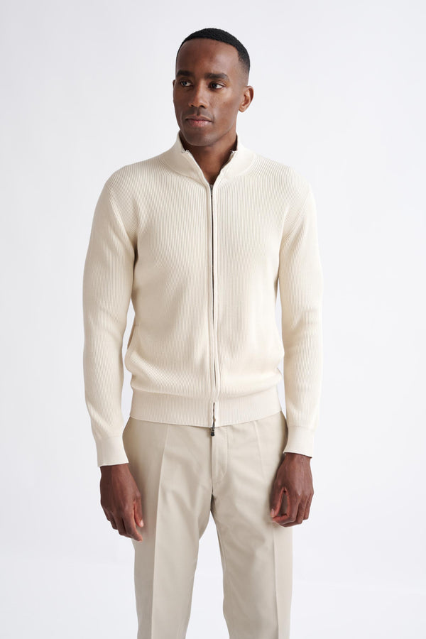 scabal Cream Cotton Exford FullZip Knitted Sweater