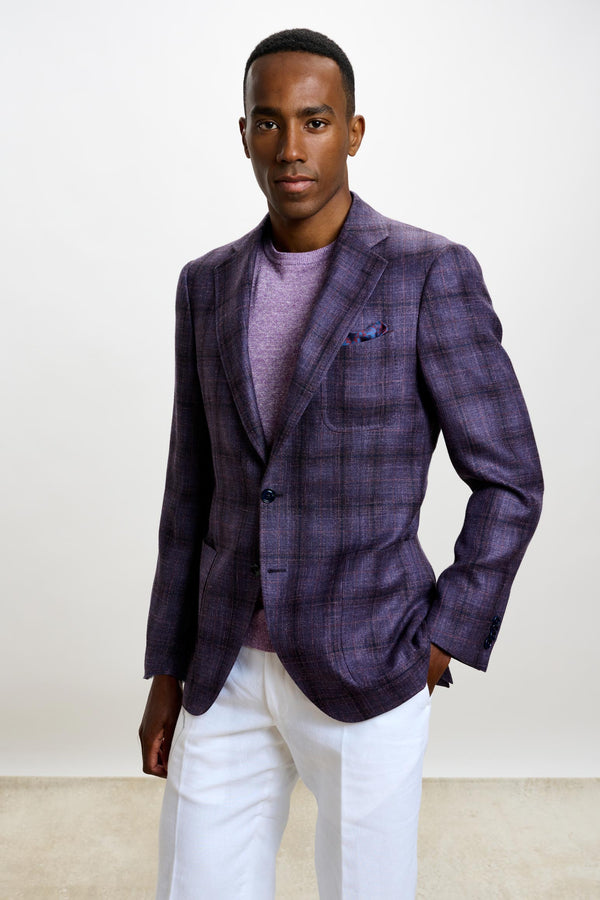 scabal Dark Aubergine Check Soho Jacket