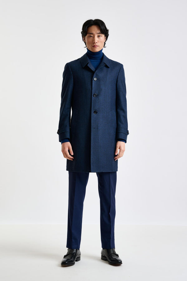 Scabal Dark Blue Wool Leeds Coat Zeus