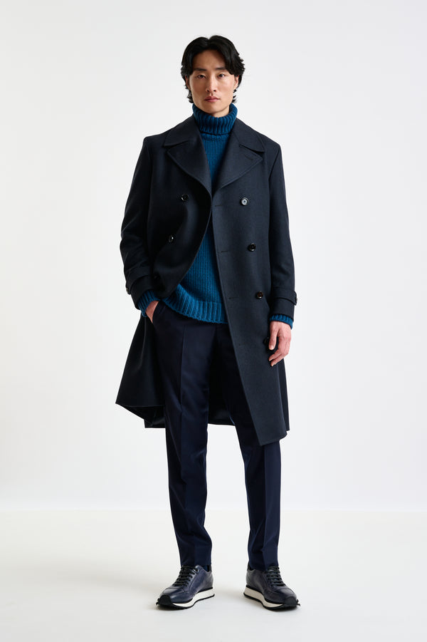 Scabal Dark Blue Wool Sheffield Overcoat Zeus