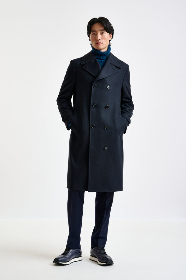scabal Dark Blue Wool Sheffield Overcoat Zeus