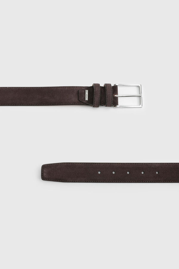 scabal Dark Brown Bath Suede Calfskin Belt