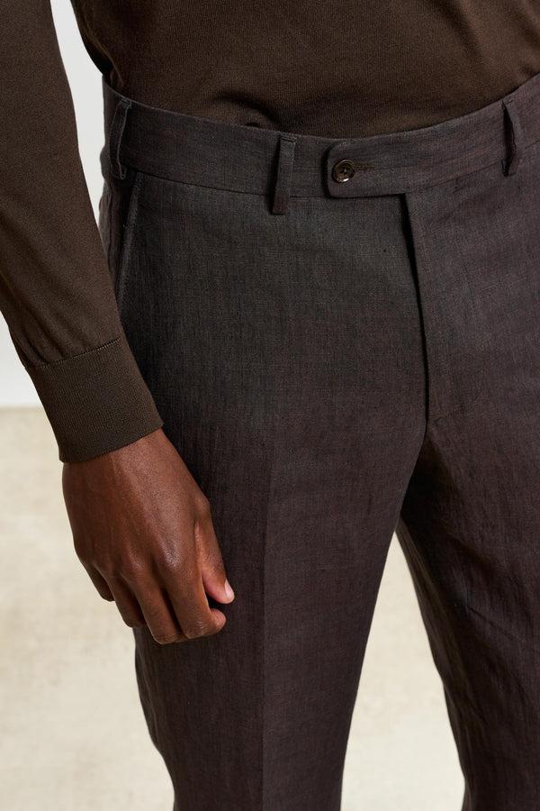 Scabal Dark Brown Farley Trousers Pure Linen