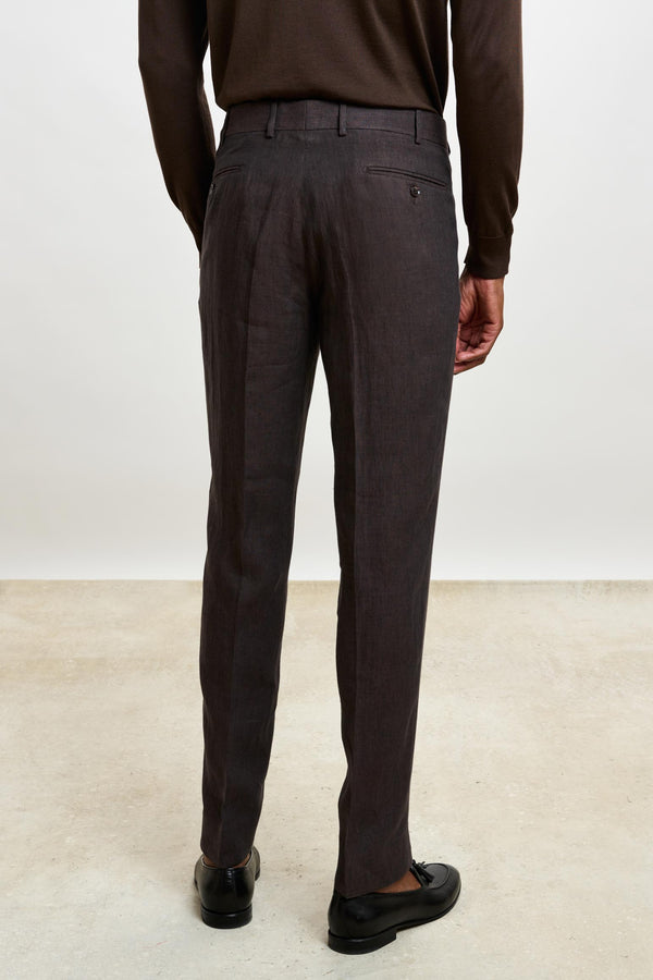 Scabal Dark Brown Farley Trousers Pure Linen