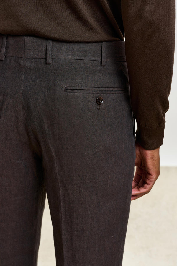 Scabal Dark Brown Farley Trousers Pure Linen
