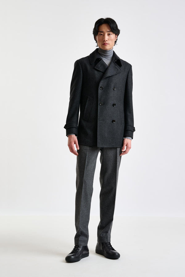 Scabal Dark Grey Wool Nelson Peacoat Zeus