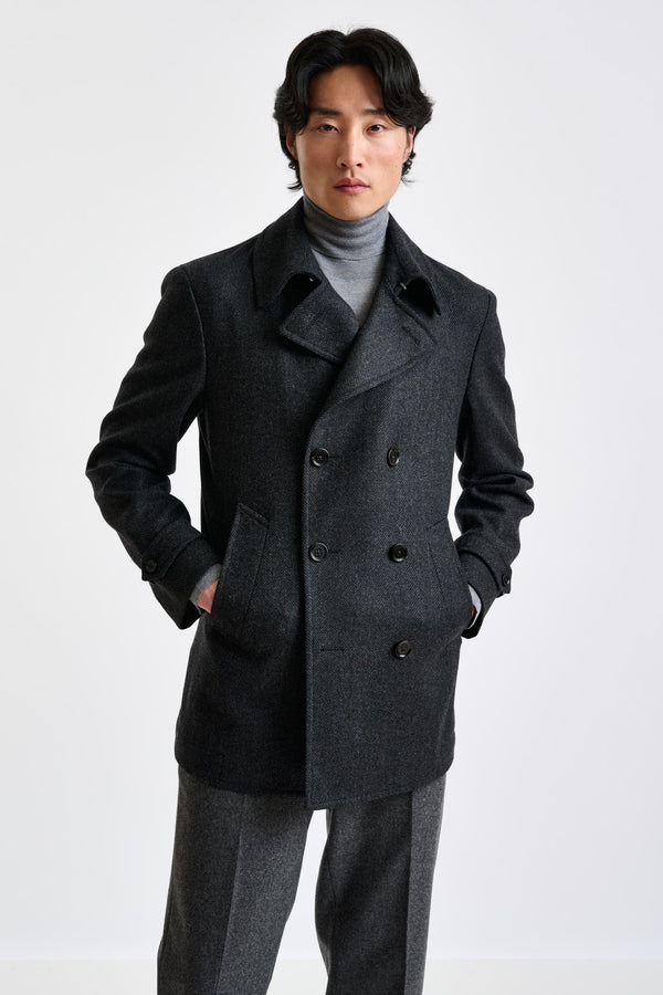 scabal Dark Grey Wool Nelson Peacoat Zeus