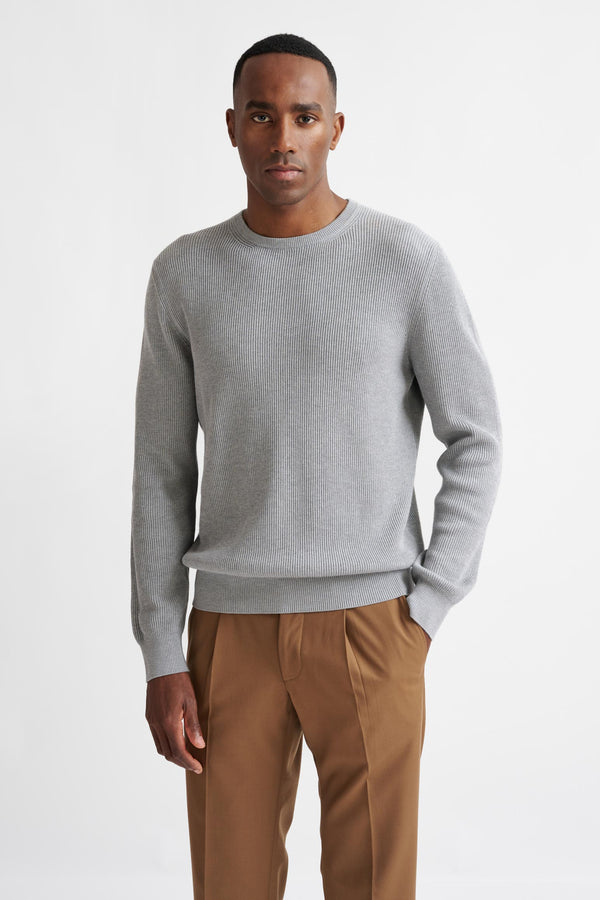 scabal Dove Grey 100% Cotton Rib Harrow Knitwear