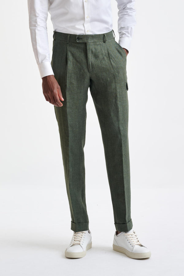 scabal Green Linen Farley Trousers Pure Linen