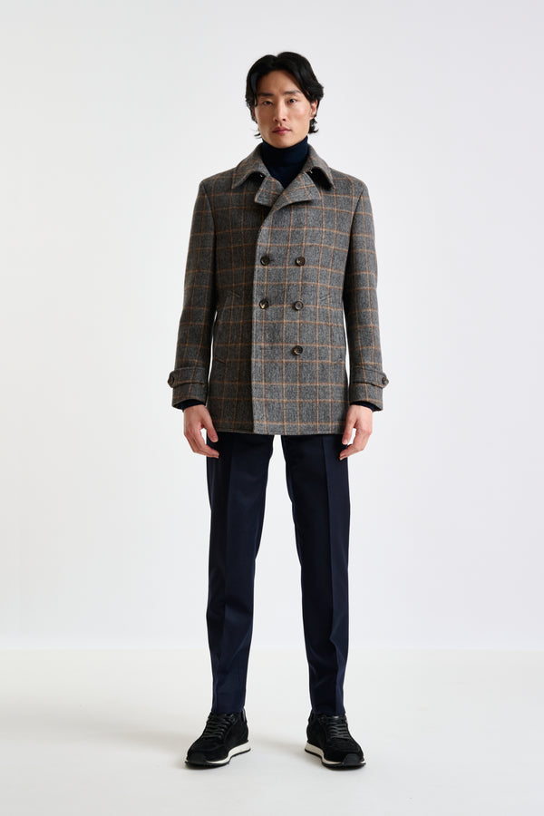 Scabal Grey Check Wool Nelson Peacoat