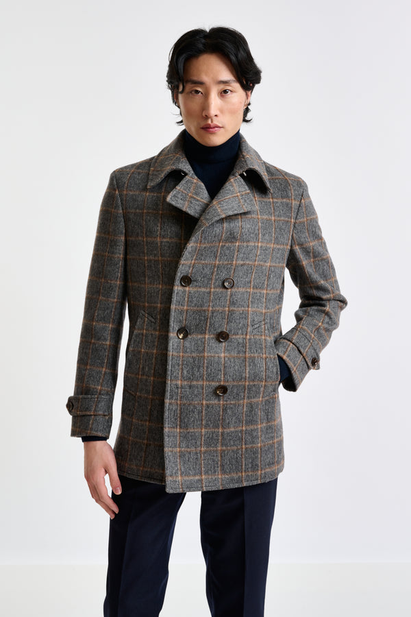 scabal Grey Check Wool Nelson Peacoat