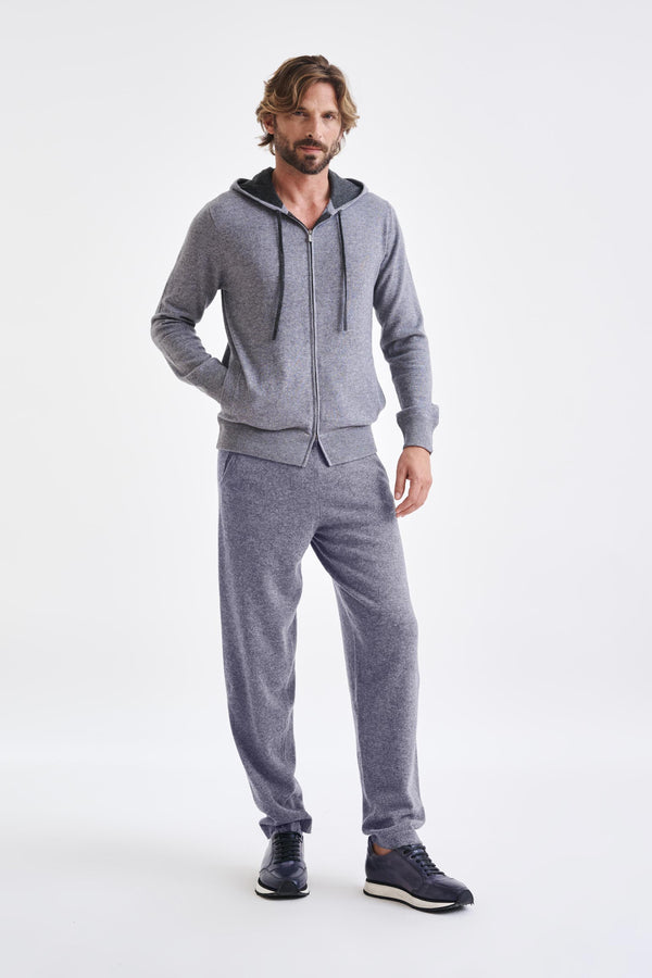 Scabal Grey Melange 100% Cashmere Fowey Hoodie Knit