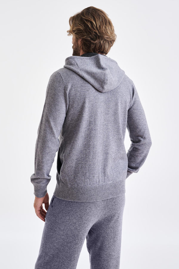 Scabal Grey Melange 100% Cashmere Fowey Hoodie Knit