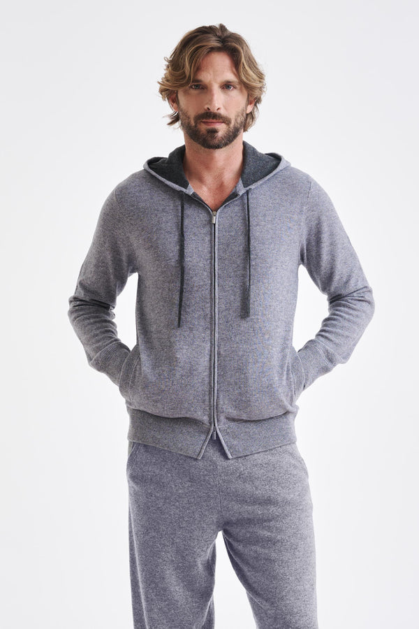 scabal Grey Melange 100% Cashmere Fowey Hoodie Knit