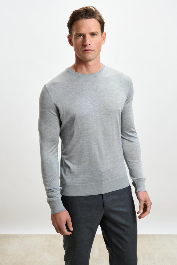 scabal Grey Silk Crewe Long Sleeve Sweater
