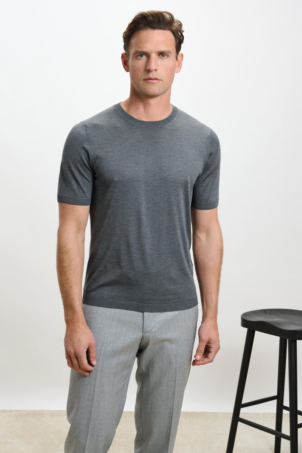 scabal Grey Silk Penryn Short Sleeve Sweater
