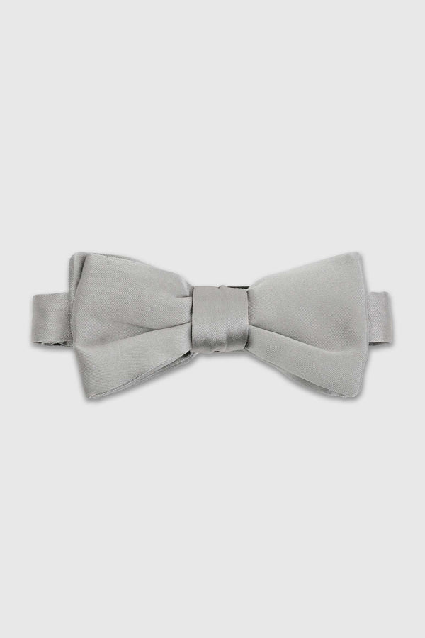 scabal Grey Silk Pre-Tied Satin Bow Tie