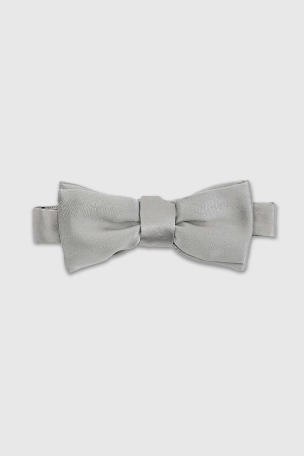scabal Grey Silk Satin Pre-Tied Small Bow Tie