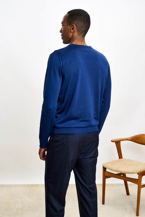 Scabal Ink Blue Silk Crewe Long Sleeve Sweater