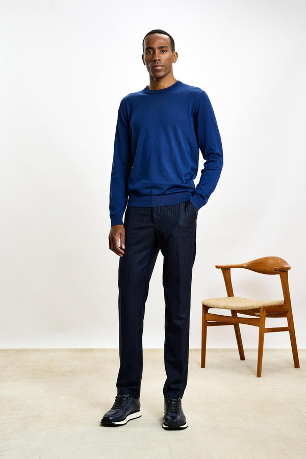 scabal Ink Blue Silk Crewe Long Sleeve Sweater