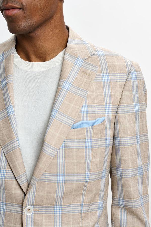 Scabal Light Beige & Blue Check Soho Jacket Mosaic