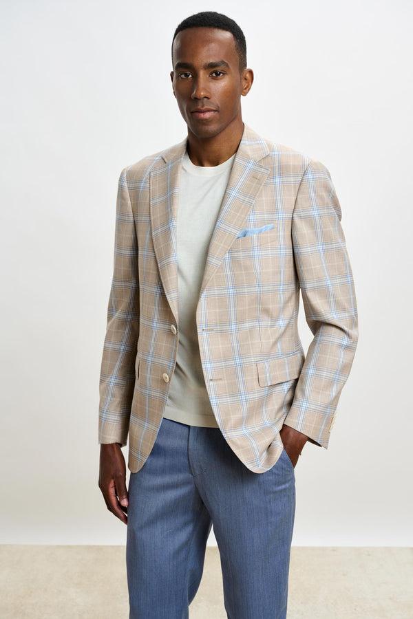 scabal Light Beige & Blue Check Soho Jacket Mosaic